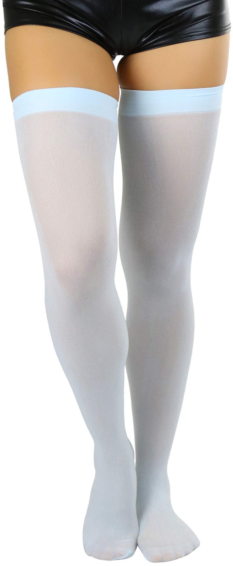 ToBeInStyle Women's Nylon Thigh High Schoolgirl Opaque Stockings (Baby Blue) - Image 4