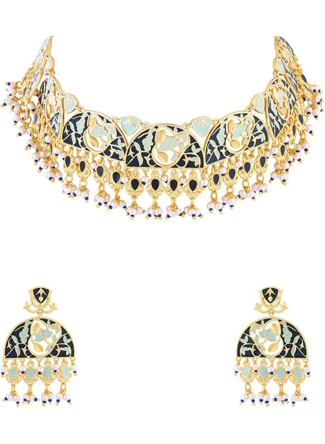 VOYLLA Voylla Tahira Cutwork Design Necklace Set, Onesize, Brass, Beads