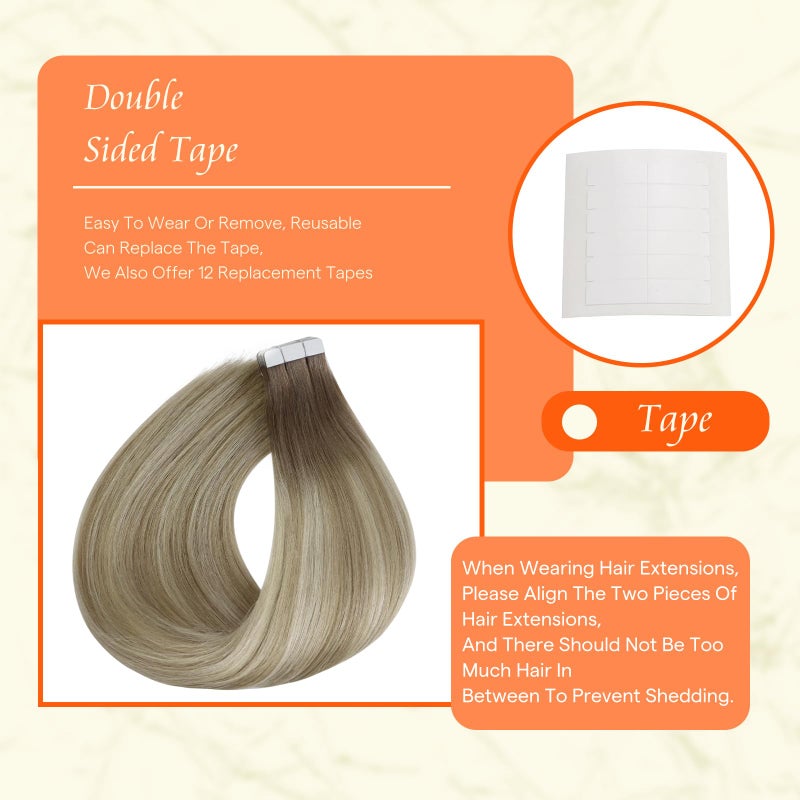 Fshine Full Shine Tape in Extensions Real Human Hair Color 19/8/60 Brown and Blonde Ombre 20PCS Invisible Double Sided Seamless Human Hair Extensions Tape in 30g 12 Inch Natural Straight Hair for Party - Image 4