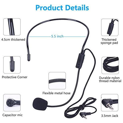 VOVIGGOL 2Pcs Microphone Headset Mic, Flexible Wired Boom for Voice Amplifier, 3.5mm Connector Jack Headset Microphone for Singing, Speaking, Teachers, Coaches, Presentations, Seniors and More - Image 2