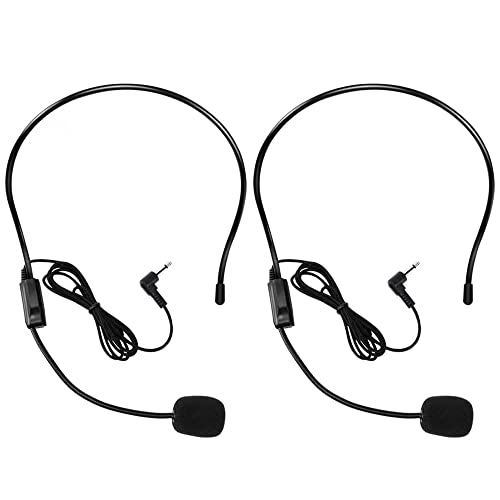 VOVIGGOL 2Pcs Microphone Headset Mic, Flexible Wired Boom for Voice Amplifier, 3.5mm Connector Jack Headset Microphone for Singing, Speaking, Teachers, Coaches, Presentations, Seniors and More - Image 1