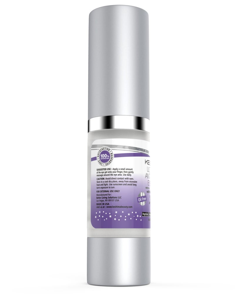Keshima Eye Gel for Crow's Feet, Puffiness, Sagging Skin, Dark Circles and Wrinkles - Cream with Plant Stem Cells, Vitamin C, Hyaluronic Acid, Complex Peptides, Aloe, Green Tea - Oil Free - Image 2