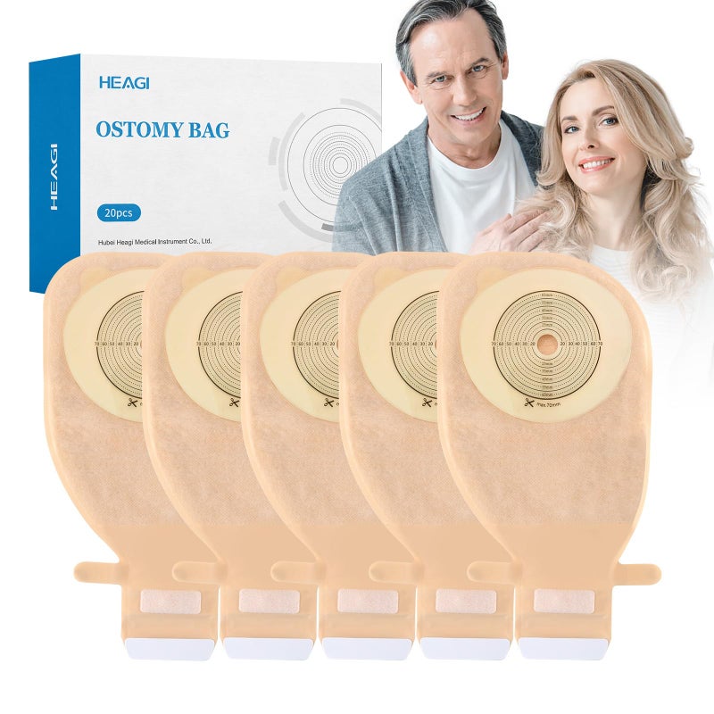 20 Pack Colostomy Bags One Piece Ostomy Bag Ostomy Supplies 15 mm 70 mm Cut to Fit Drainable Pouches with Stick on Closure for Ileostomy Stoma Care