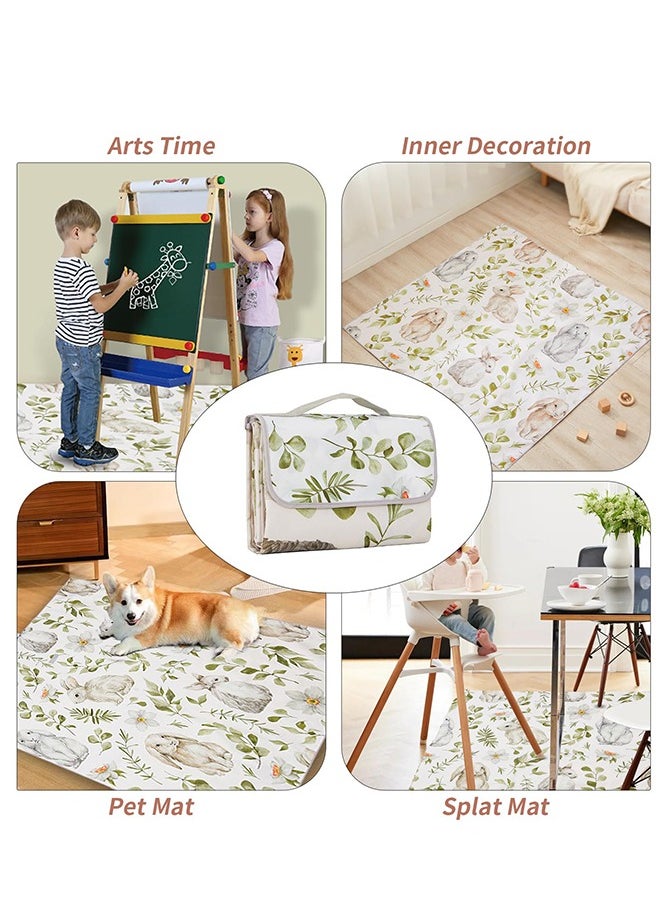 insular - Baby Splat Mat for Under High Chair/ Arts/ Crafts, Waterproof and Washable Spill Mat, Portable Anti-Slip Floor Protector, 51*51inches, Bunny - Image 1