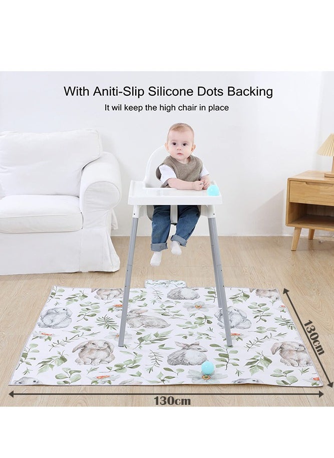insular - Baby Splat Mat for Under High Chair/ Arts/ Crafts, Waterproof and Washable Spill Mat, Portable Anti-Slip Floor Protector, 51*51inches, Bunny - Image 1