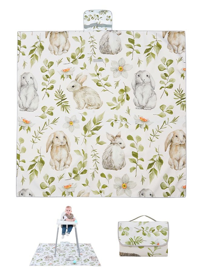 insular - Baby Splat Mat for Under High Chair/ Arts/ Crafts, Waterproof and Washable Spill Mat, Portable Anti-Slip Floor Protector, 51*51inches, Bunny - Image 1
