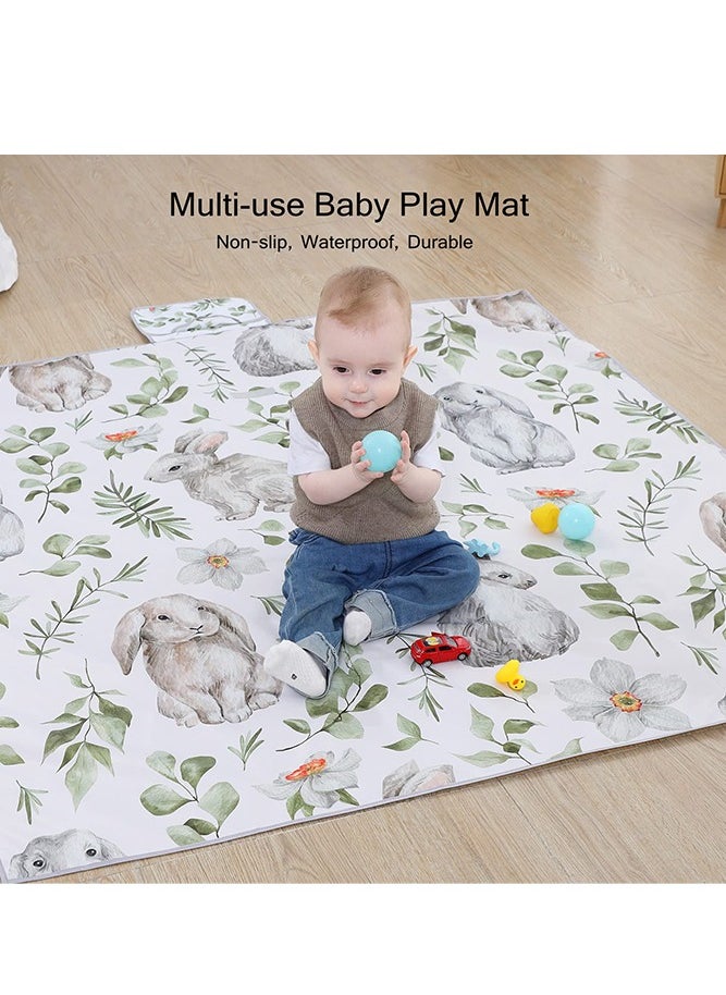 insular - Baby Splat Mat for Under High Chair/ Arts/ Crafts, Waterproof and Washable Spill Mat, Portable Anti-Slip Floor Protector, 51*51inches, Bunny - Image 1