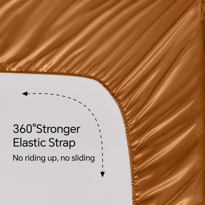BEDELITE King Size Sheets Set, Luxury Soft Burnt Orange Satin Sheets for Hair and Skin, Similar to Silk Bed Sheets Set 4 Pieces with 1 Deep Pocket Fitted Sheet, 1 Flat Sheet, and 2 Pillowcases - Image 5