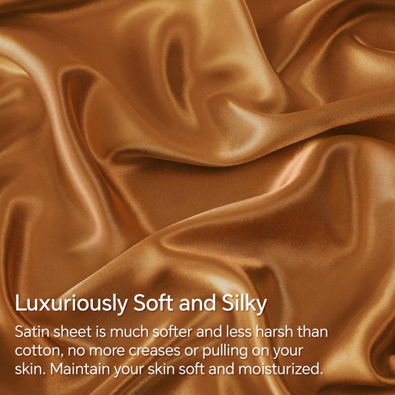 BEDELITE King Size Sheets Set, Luxury Soft Burnt Orange Satin Sheets for Hair and Skin, Similar to Silk Bed Sheets Set 4 Pieces with 1 Deep Pocket Fitted Sheet, 1 Flat Sheet, and 2 Pillowcases - Image 3