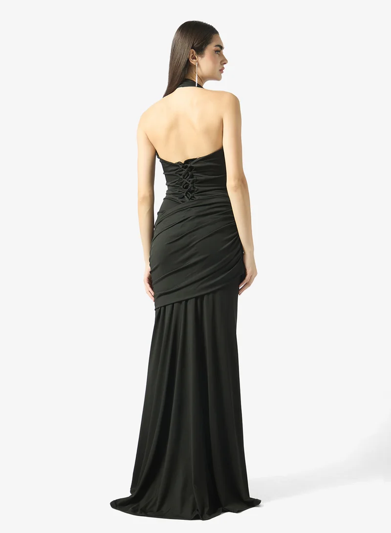 Ginger Halter Neck Soft Bodycon Dress with Ruching