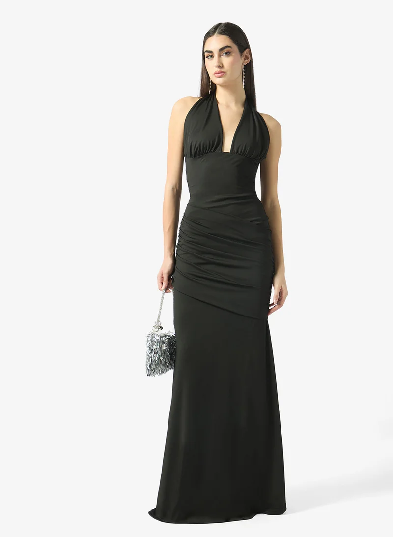 Ginger Halter Neck Soft Bodycon Dress with Ruching