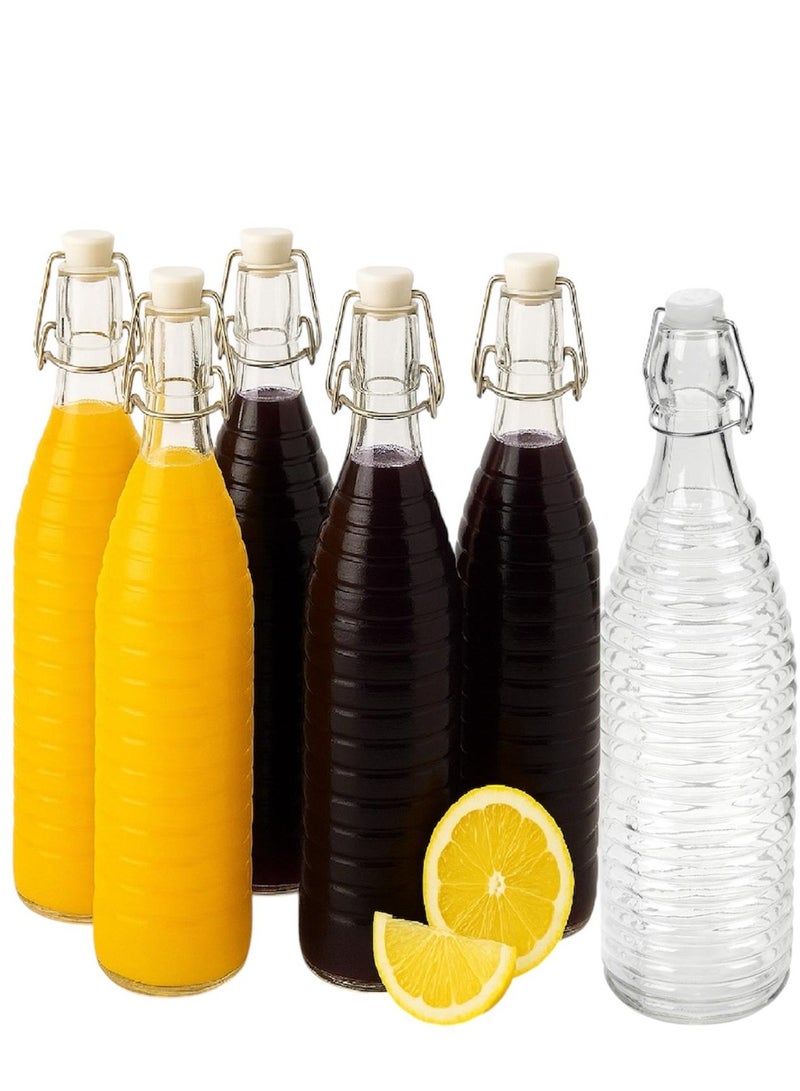 Home zone Set of 6 1L Glass Reusable Swing Lid Water Oil Vinegar Bottle (Lined 6) - Image 1