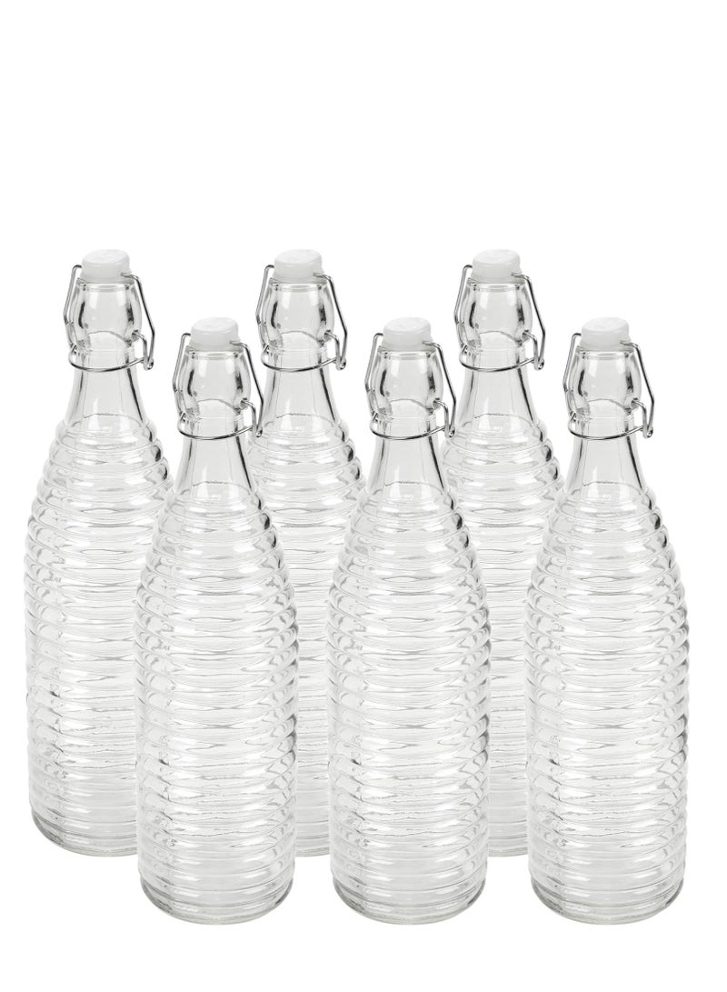Home zone Set of 6 1L Glass Reusable Swing Lid Water Oil Vinegar Bottle (Lined 6) - Image 2