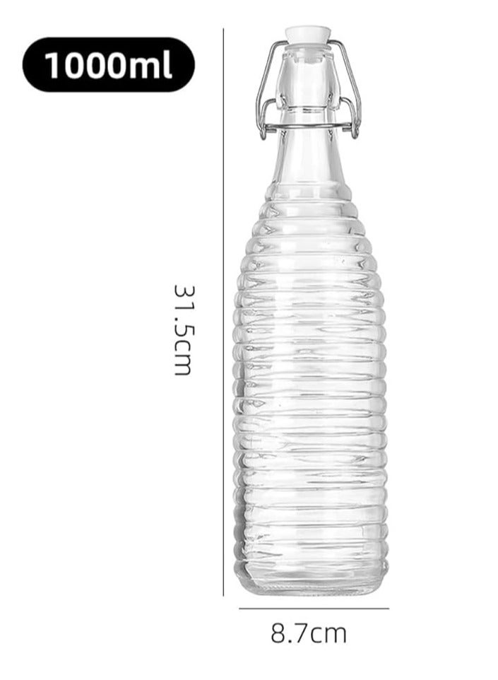 Home zone Set of 6 1L Glass Reusable Swing Lid Water Oil Vinegar Bottle (Lined 6) - Image 3