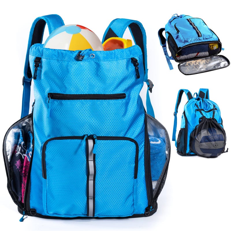VIGEGARI Large Beach Backpack Waterproof Sandproof Customized Oversized Drawstring Pool Bag with Shoe Compartment for Toiletries Towels Gym Travel - Image 2