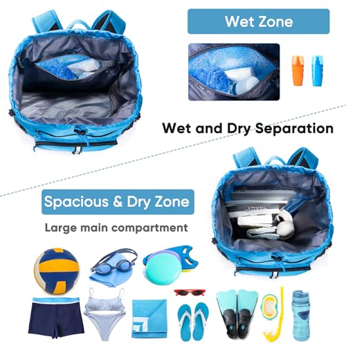 VIGEGARI Large Beach Backpack Waterproof Sandproof Customized Oversized Drawstring Pool Bag with Shoe Compartment for Toiletries Towels Gym Travel - Image 3