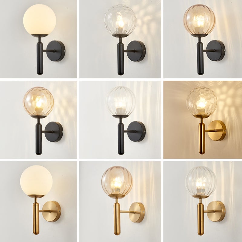 Modern Wall Sconces: Black Iron Metal Body, Sleek Nordic Design - Globe Glass Lampshade, E26 Lamp Holder for Living Room Bedroom Hallway Indoor Use - Image 2