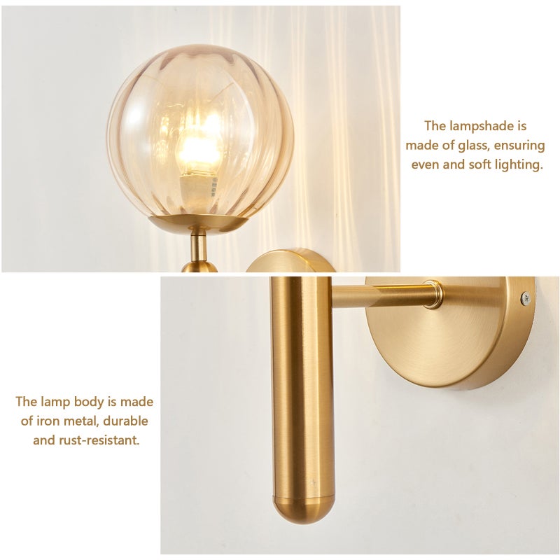Modern Wall Sconces: Black Iron Metal Body, Sleek Nordic Design - Globe Glass Lampshade, E26 Lamp Holder for Living Room Bedroom Hallway Indoor Use - Image 3