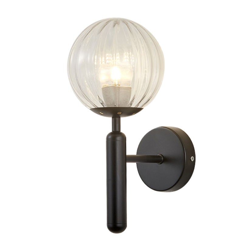 Modern Wall Sconces: Black Iron Metal Body, Sleek Nordic Design - Globe Glass Lampshade, E26 Lamp Holder for Living Room Bedroom Hallway Indoor Use - Image 1