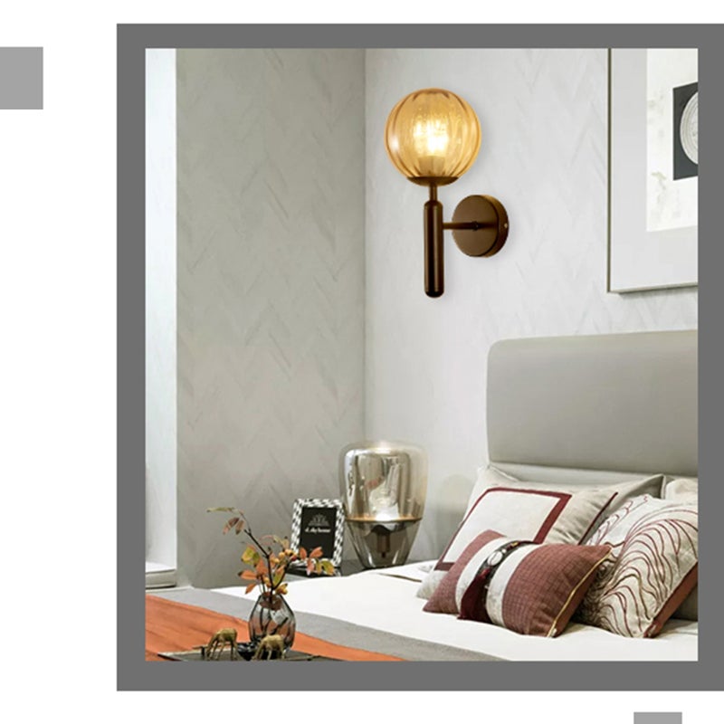 Modern Wall Sconces: Black Iron Metal Body, Sleek Nordic Design - Globe Glass Lampshade, E26 Lamp Holder for Living Room Bedroom Hallway Indoor Use - Image 4