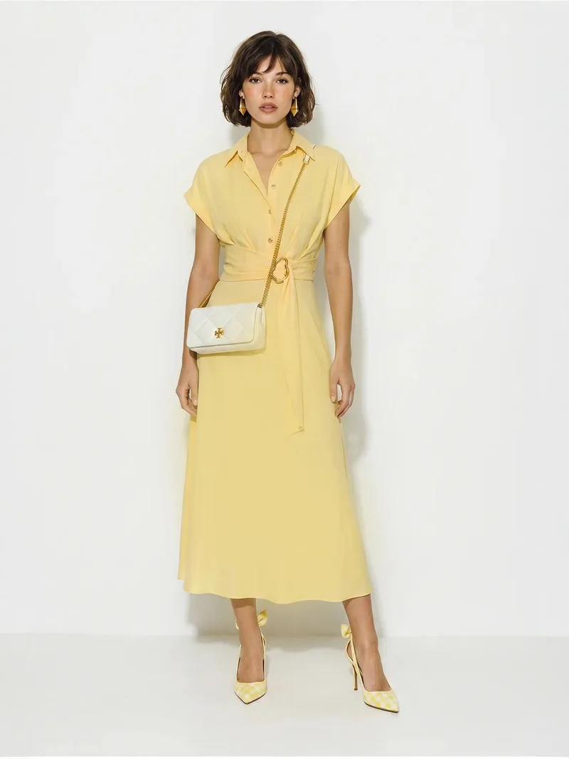 بيانكو لوتشي LUCCI Belted Poplin Shirt Dress