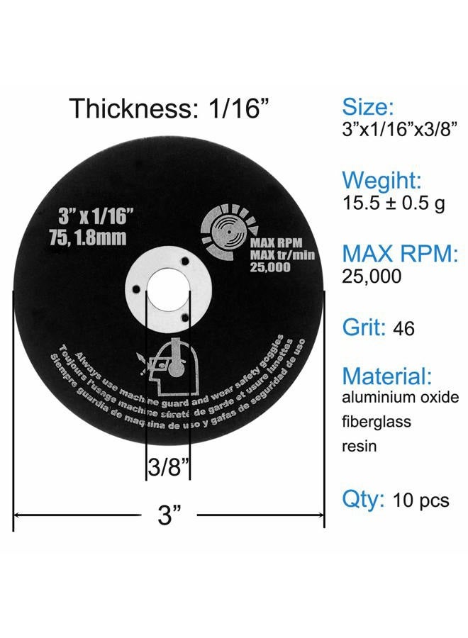 M-jump 10 PCS CUT OFF WHEELS 3" x 1/16" x 3/8" - For Cutting All Steel and Ferrous Metals.10-Pack - Image 2