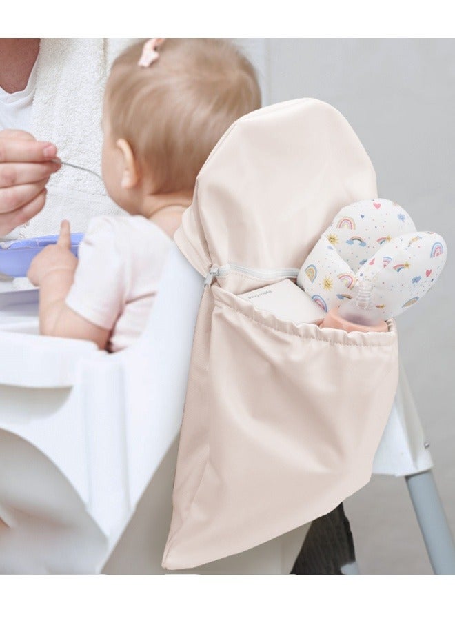 High Chair Handy Pocket Pouch, Mealtime Essentials Organizer of High Chairs, Highchair Accessories Of Storage and Oragnization, Resuable PU Storage Bag with Internal Zippered Pocket(Khaki) - Image 1