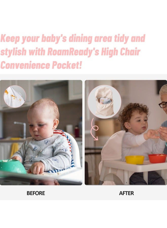 High Chair Handy Pocket Pouch, Mealtime Essentials Organizer of High Chairs, Highchair Accessories Of Storage and Oragnization, Resuable PU Storage Bag with Internal Zippered Pocket(Khaki) - Image 2