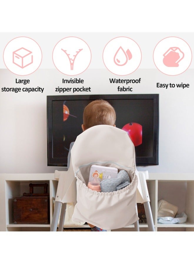 High Chair Handy Pocket Pouch, Mealtime Essentials Organizer of High Chairs, Highchair Accessories Of Storage and Oragnization, Resuable PU Storage Bag with Internal Zippered Pocket(Khaki) - Image 3