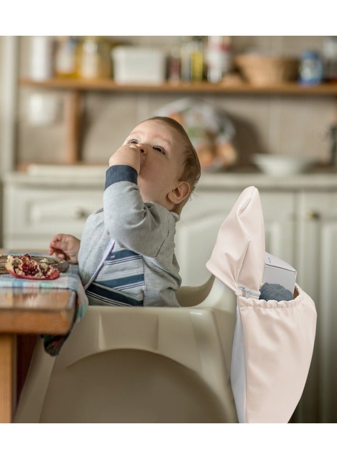 High Chair Handy Pocket Pouch, Mealtime Essentials Organizer of High Chairs, Highchair Accessories Of Storage and Oragnization, Resuable PU Storage Bag with Internal Zippered Pocket(Khaki) - Image 4