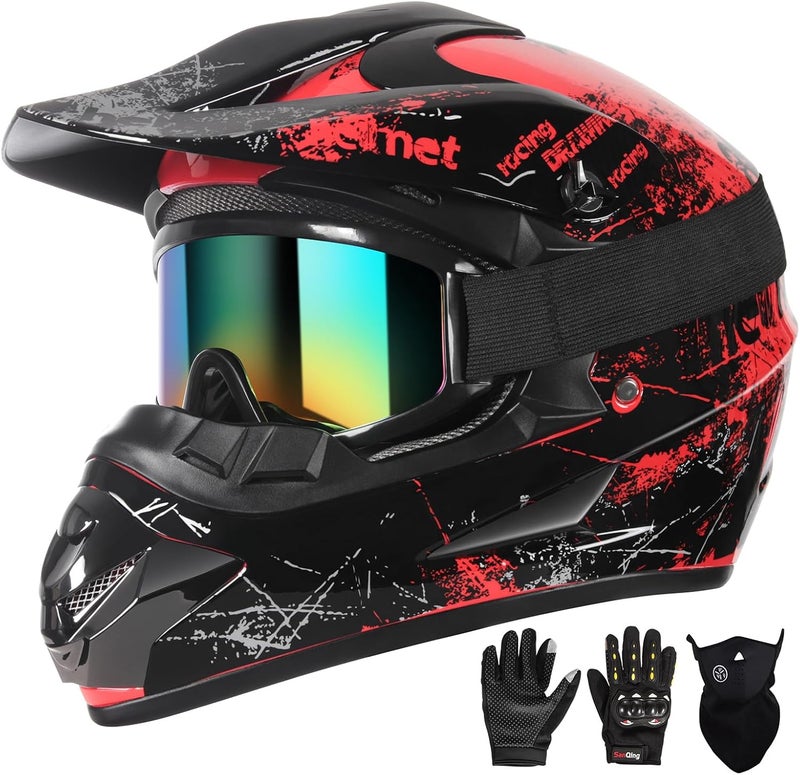 Spark Dirt Bike Helmet Set for Kids and Adults - DOT Approved Off-Road Motorcycle Helmet with Goggles, Gloves, and Mask - Image 1