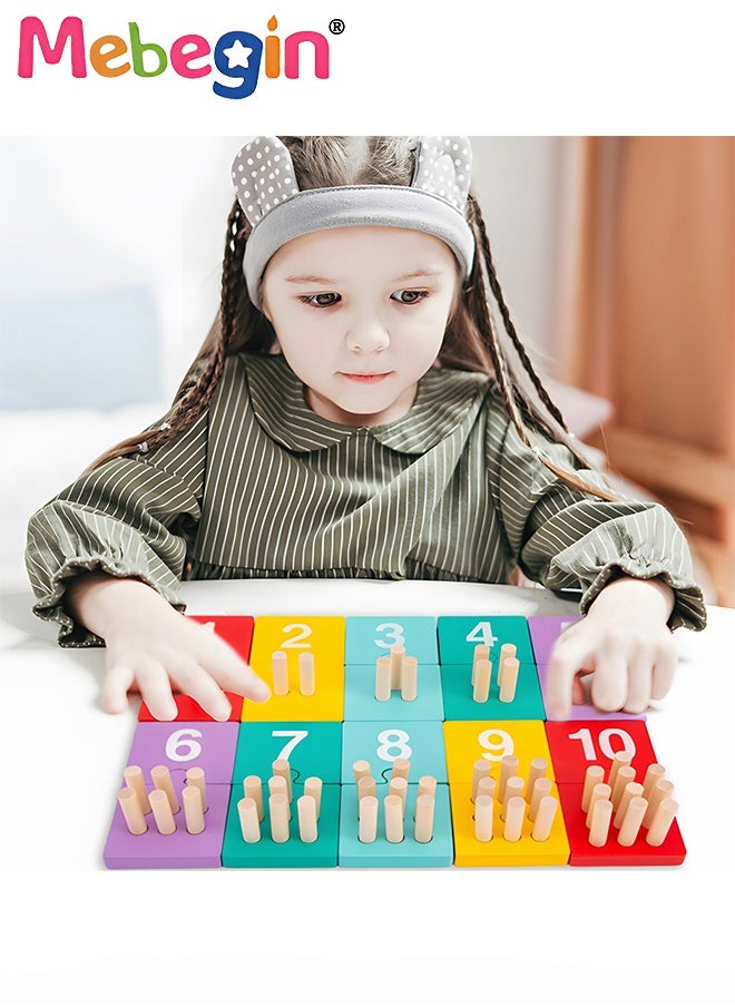 MEBEGIN - Peg Number Board Toys, Wooden Counting Toys with 55 Pegs Math Manipulatives, Math and Numbers Preschool Educational Toy Gift for Kids Age 3+ - Image 1