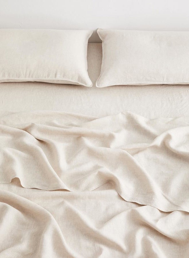 Bed Threads Oatmeal 100% French Flax Linen Fitted Sheet - Image 5