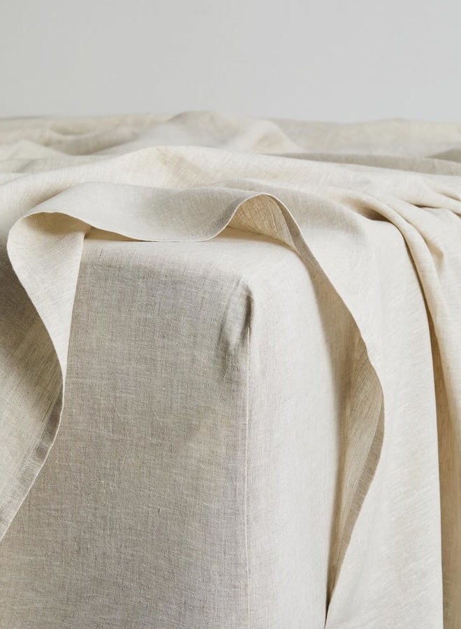 Bed Threads Oatmeal 100% French Flax Linen Fitted Sheet - Image 2