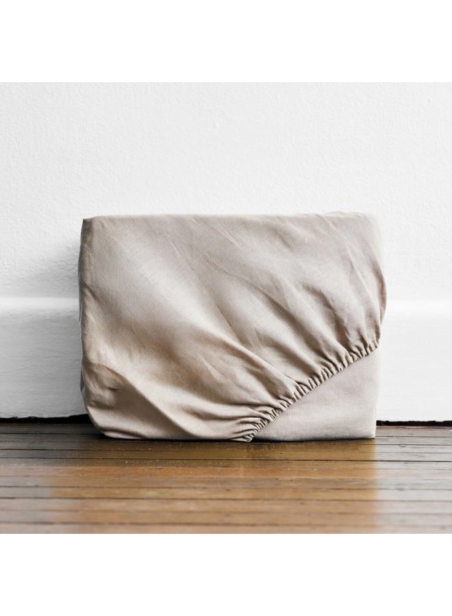 Bed Threads Oatmeal 100% French Flax Linen Fitted Sheet - Image 1
