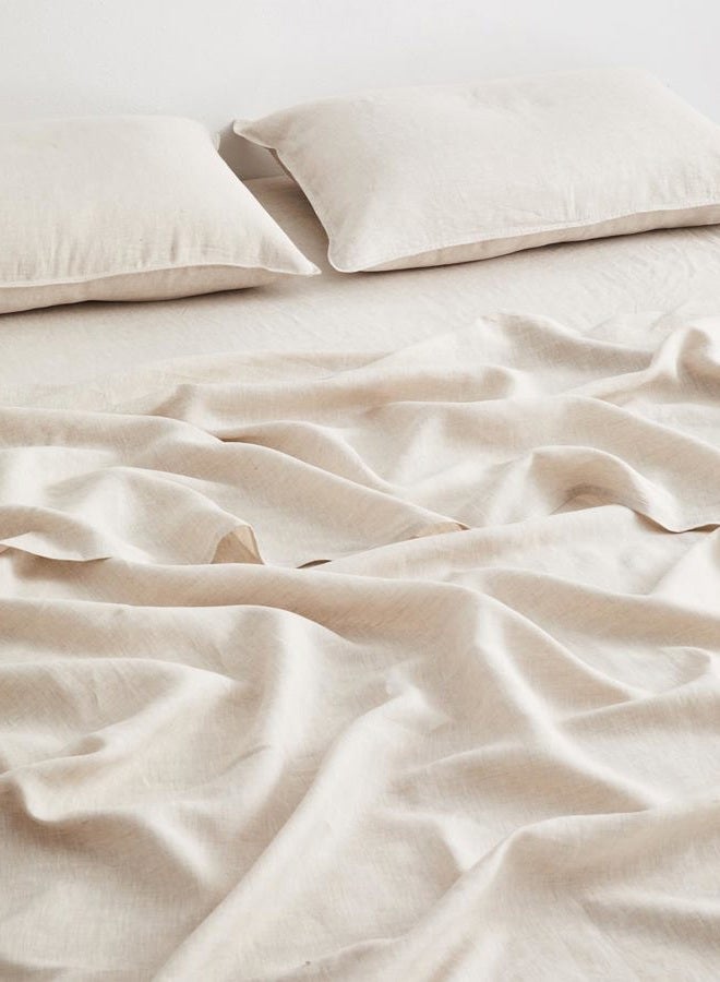Bed Threads Oatmeal 100% French Flax Linen Fitted Sheet - Image 3