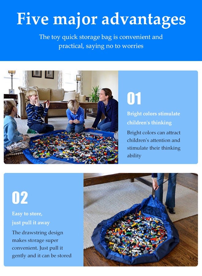بيوينتي Play Mat,Storage Ideas Fast Cleanup, Designed for Kids Entertainment and Toy Storage to Keep the Room Neat  Tidy - Blue - Image 3