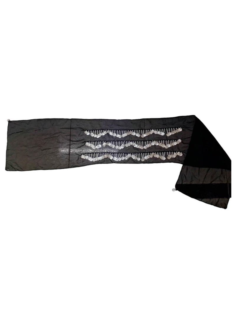Black Belly Dance Hip Skirt Scarf Wrap Belt - Coins silver - Image 3