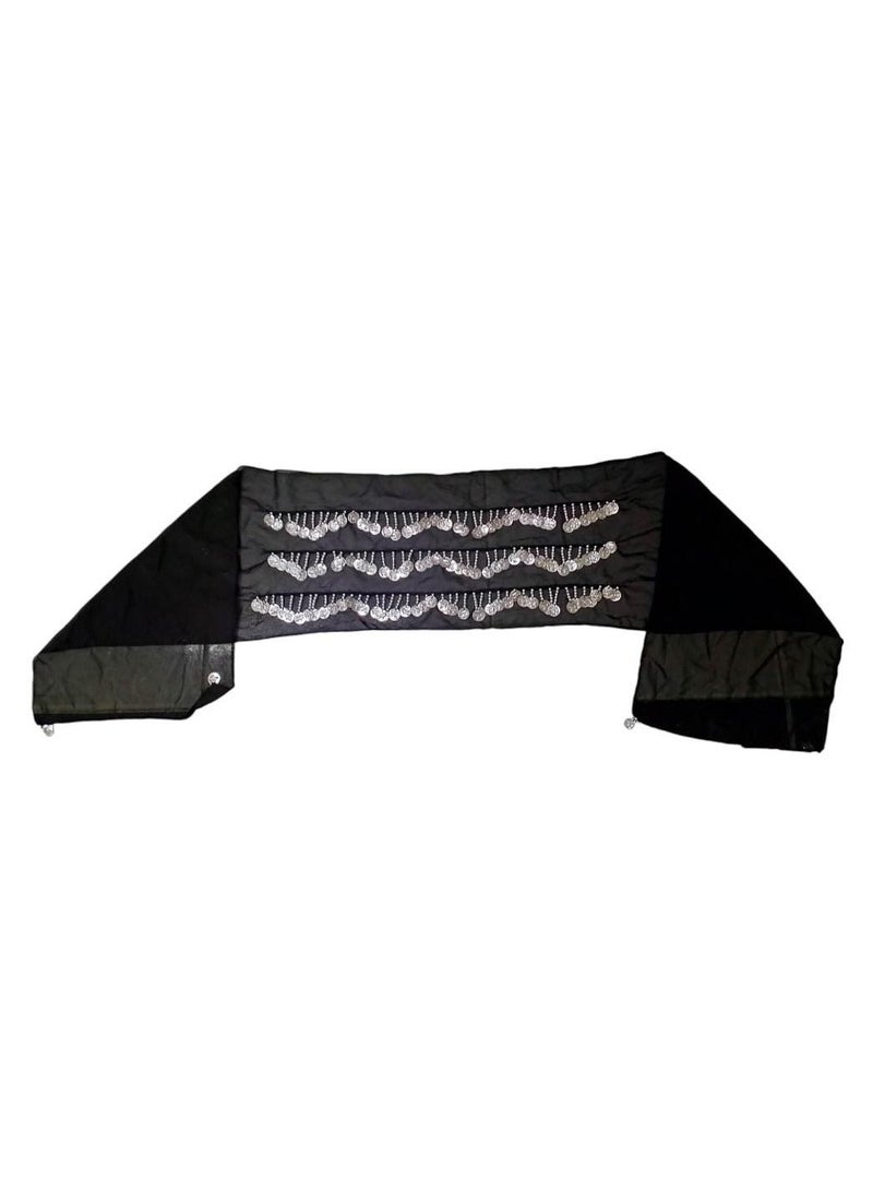 Black Belly Dance Hip Skirt Scarf Wrap Belt - Coins silver - Image 2