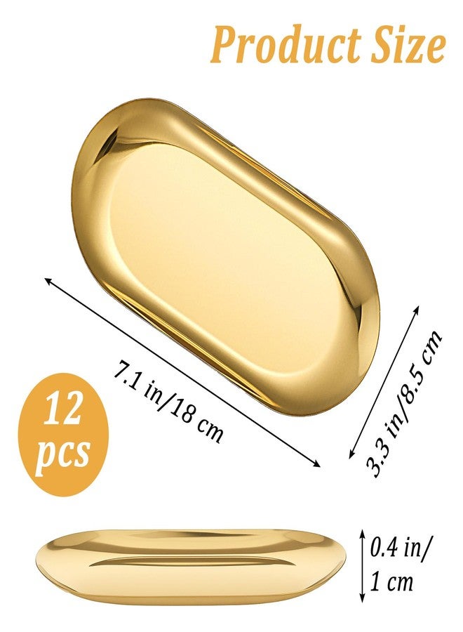 Kifmurase 12 Pcs Stainless Steel Serving Tray Set Gold Platters for Serving Food, Small Metal Trays Decorative 7“ Long Plate Oval Storage Trays Thickened Serving Dishes for Entertaining Sushi Snack - Image 2