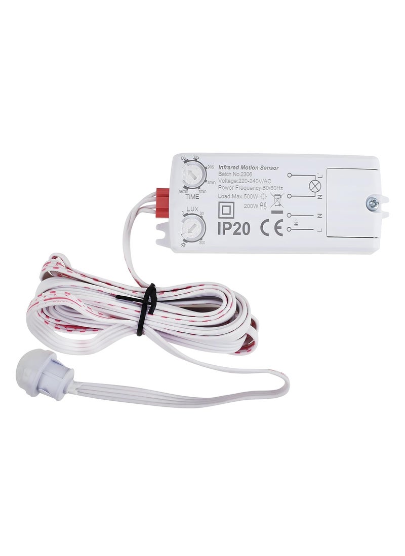 BlackT ElectroTech Blackt Electrotech BT32WI 230 Volt PIR Motion Sensor Energy Saving Sensor with Portal Wire Lux and time Adjustment White  - Image 1
