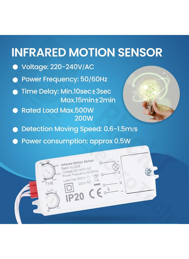 BlackT ElectroTech Blackt Electrotech BT32WI 230 Volt PIR Motion Sensor Energy Saving Sensor with Portal Wire Lux and time Adjustment White  - Image 2