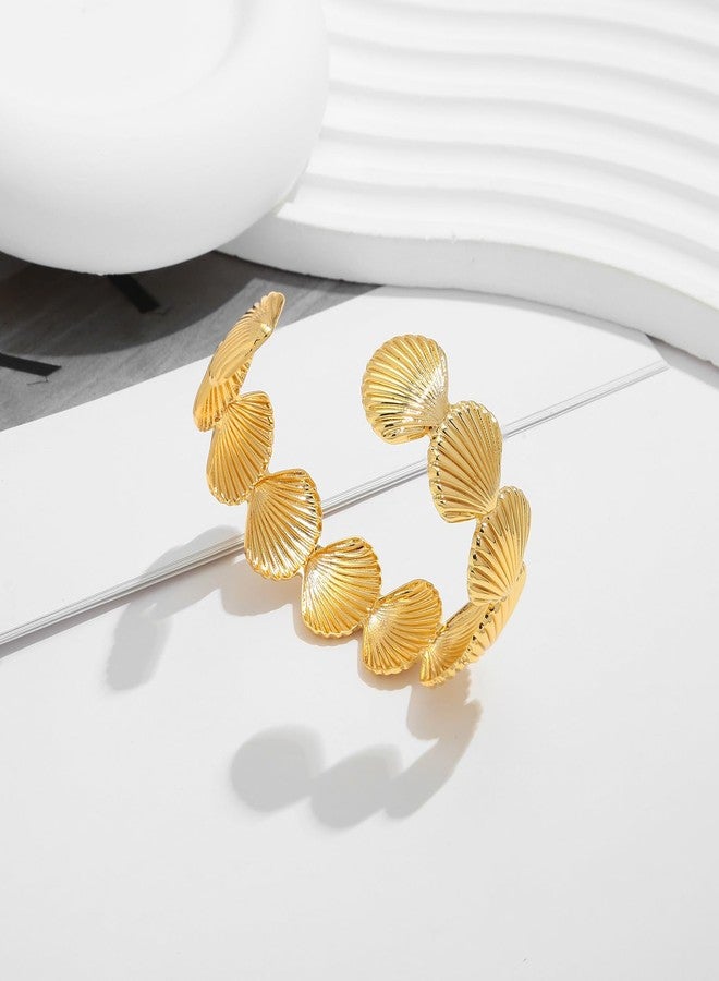 WOWORAMA Gold Shell Cuff Bracelet for Women Boho Vintage Striped Scallop Shell Open Bangles Summer Beach Seashell Statement Gold Bracelet Adjustable Wrist Arm Cuff Bracelets - Image 5