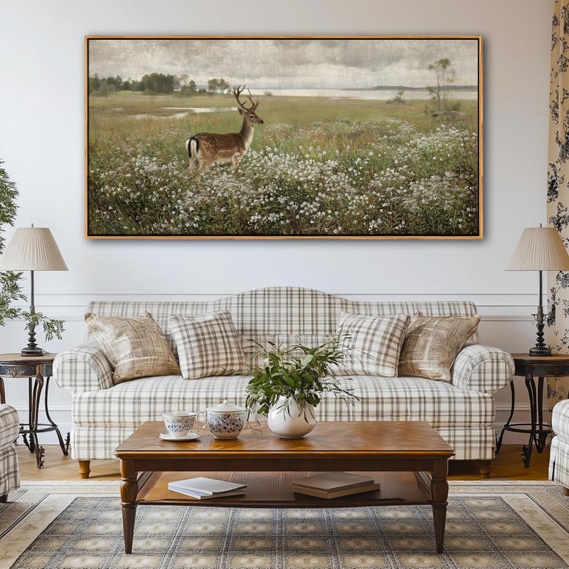 Pogusmavi Vintage Wall Art for Living Room Farmhouse Wall Art, Country Decor, Deer Wall Art - Rustic Nature Canvas, Large Landscape Pictures for Bedroom Framed Artwork for Walls 20Ã—40IN - Image 4