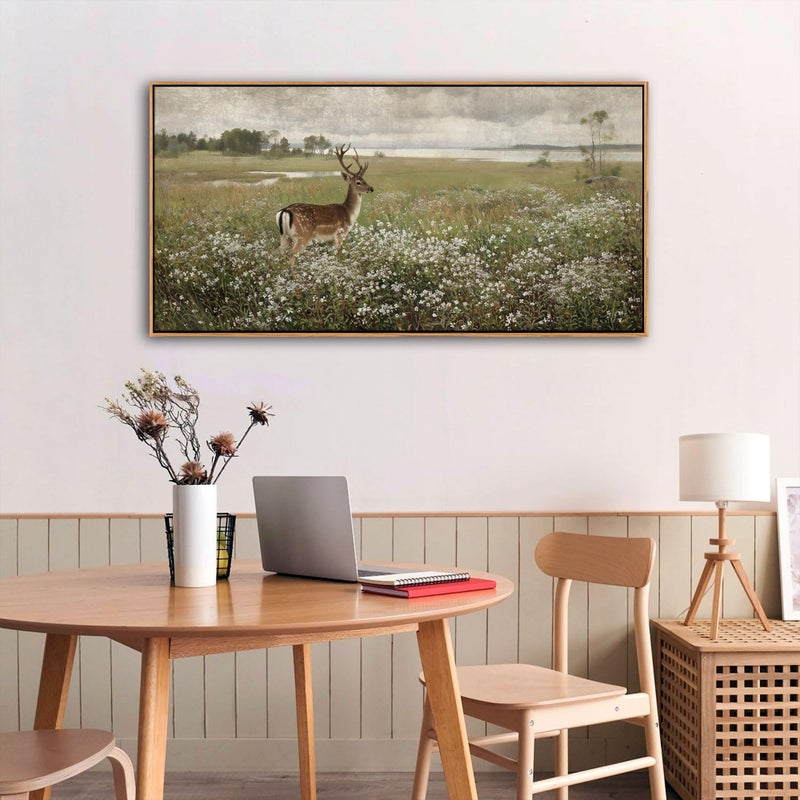 Pogusmavi Vintage Wall Art for Living Room Farmhouse Wall Art, Country Decor, Deer Wall Art - Rustic Nature Canvas, Large Landscape Pictures for Bedroom Framed Artwork for Walls 20Ã—40IN - Image 2