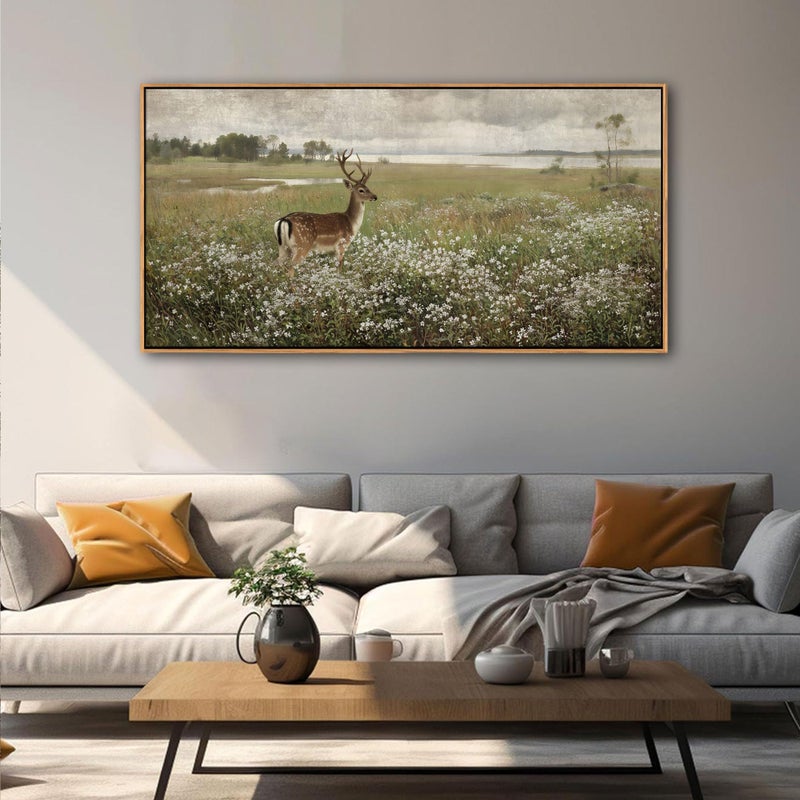 Pogusmavi Vintage Wall Art for Living Room Farmhouse Wall Art, Country Decor, Deer Wall Art - Rustic Nature Canvas, Large Landscape Pictures for Bedroom Framed Artwork for Walls 20Ã—40IN - Image 1