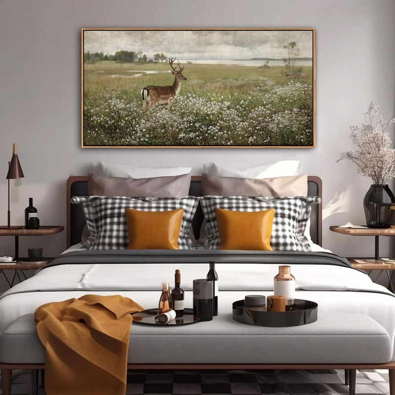 Pogusmavi Vintage Wall Art for Living Room Farmhouse Wall Art, Country Decor, Deer Wall Art - Rustic Nature Canvas, Large Landscape Pictures for Bedroom Framed Artwork for Walls 20Ã—40IN - Image 3