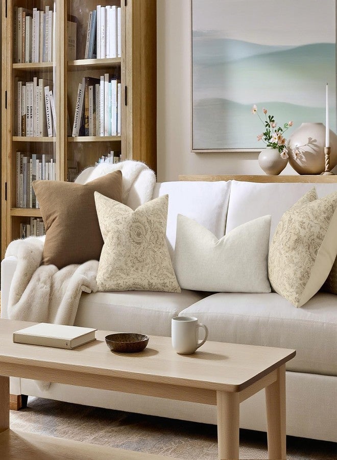DKwizme Vintage Floral Print Throw Pillow Covers 20x20 Set of 2 Neutral Modern Farmhouse Pillowcases Accent Decorative Cushion Covers Boho Home Decor for Couch Sofa Chair Bed Living Room, Natural Beige - Image 5