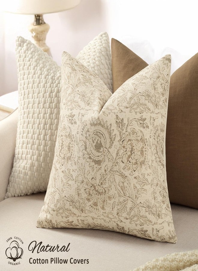DKwizme Vintage Floral Print Throw Pillow Covers 20x20 Set of 2 Neutral Modern Farmhouse Pillowcases Accent Decorative Cushion Covers Boho Home Decor for Couch Sofa Chair Bed Living Room, Natural Beige - Image 2