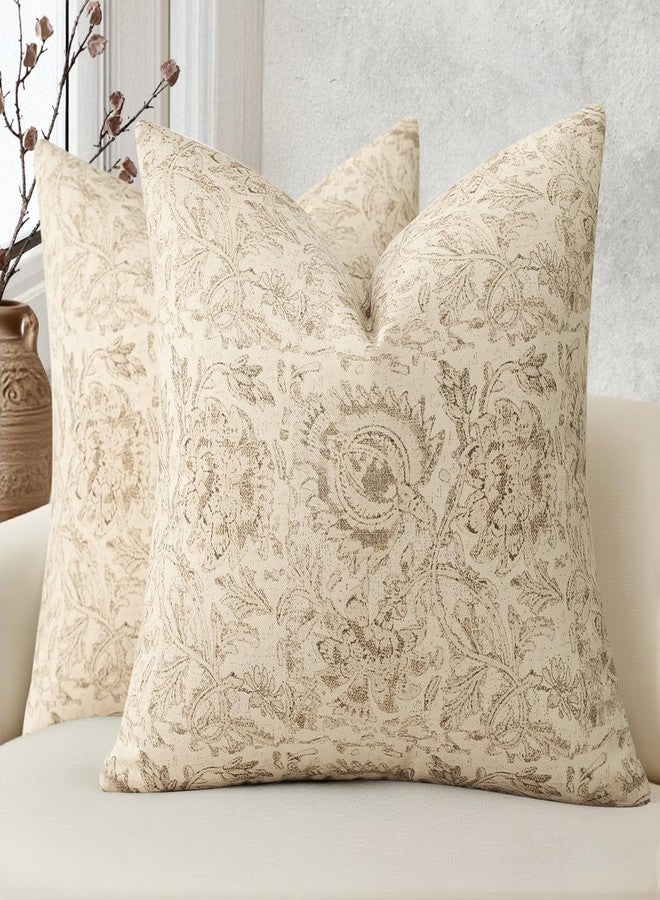 DKwizme Vintage Floral Print Throw Pillow Covers 20x20 Set of 2 Neutral Modern Farmhouse Pillowcases Accent Decorative Cushion Covers Boho Home Decor for Couch Sofa Chair Bed Living Room, Natural Beige - Image 1